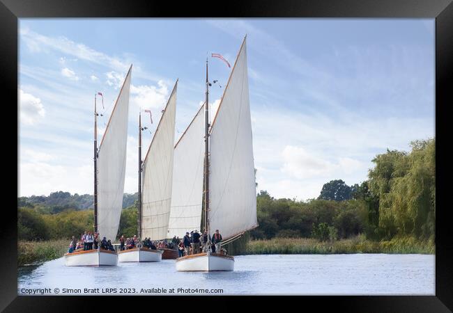 Four Wherry sail boats on the Norfolk Broads UK Framed Print by Simon Bratt LRPS