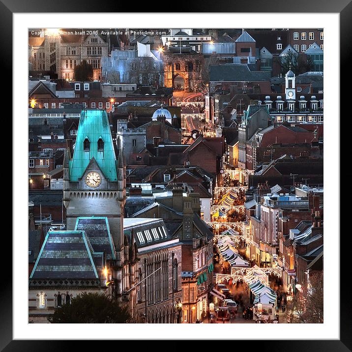 Winchester City night view at Christmas Framed Mounted Print by Simon Bratt LRPS