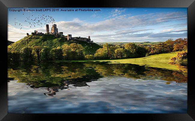 Lake and hill with ruin landscape Framed Print by Simon Bratt LRPS