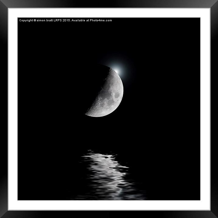 Backlit moon with white star over water Framed Mounted Print by Simon Bratt LRPS