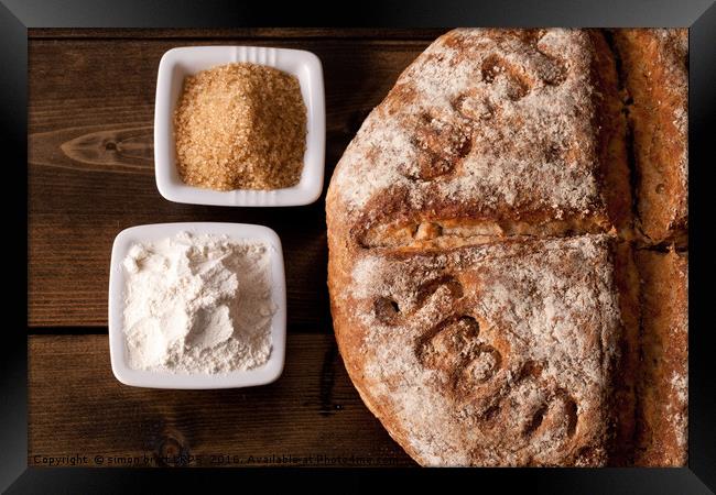 Fresh baked rustic bread  Framed Print by Simon Bratt LRPS