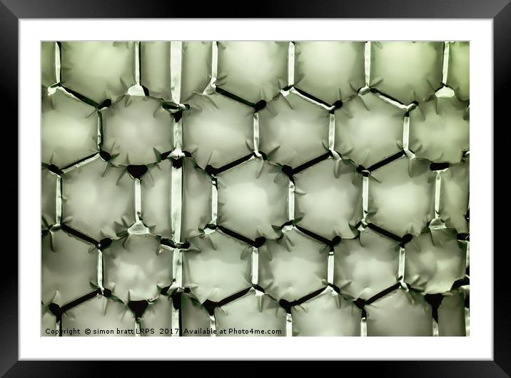 Hexagonal green bubble textured background Framed Mounted Print by Simon Bratt LRPS