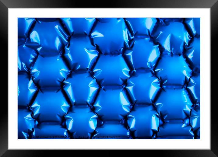 Hexagonal blue bubble textured background Framed Mounted Print by Simon Bratt LRPS