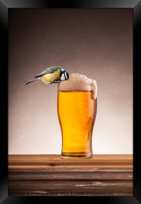 A beer for the blue tit birds Framed Print by Simon Bratt LRPS