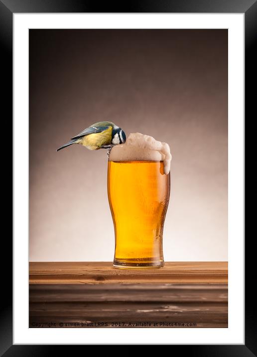 A beer for the blue tit birds Framed Mounted Print by Simon Bratt LRPS