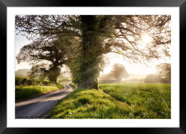 English country road and sunrise Framed Mounted Print by Simon Bratt LRPS