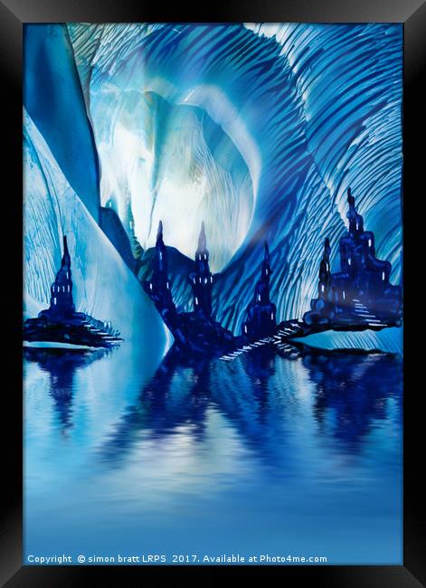 Subterranean Castles wax painting in blue Framed Print by Simon Bratt LRPS