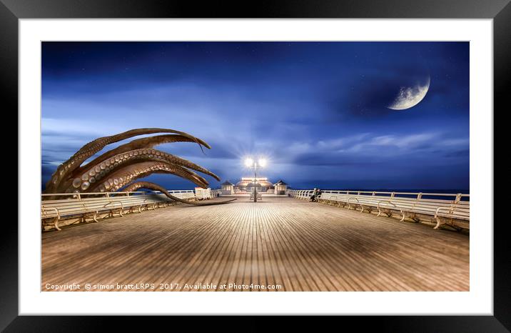 Monster octopus attacking Cromer pier Framed Mounted Print by Simon Bratt LRPS