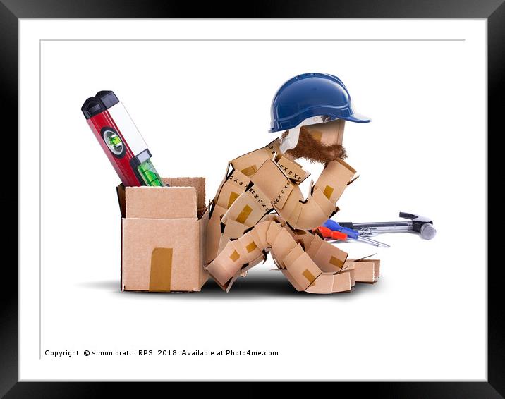 Box character handyman character sat thinking Framed Mounted Print by Simon Bratt LRPS