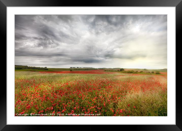 Vast wild red poppy fields landscape Framed Mounted Print by Simon Bratt LRPS