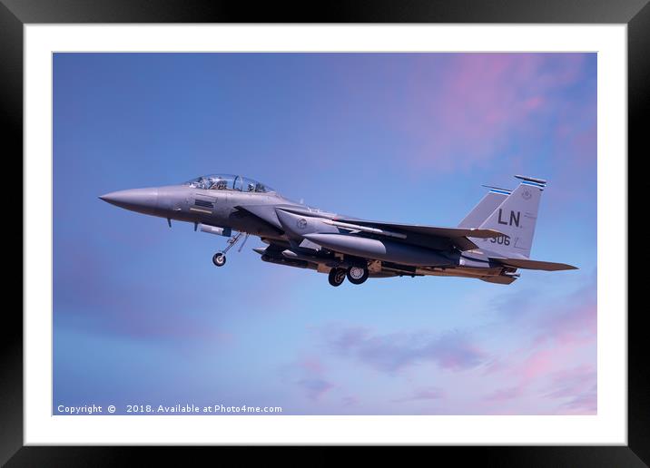 F15 coming into land lowering landing gear Framed Mounted Print by Simon Bratt LRPS
