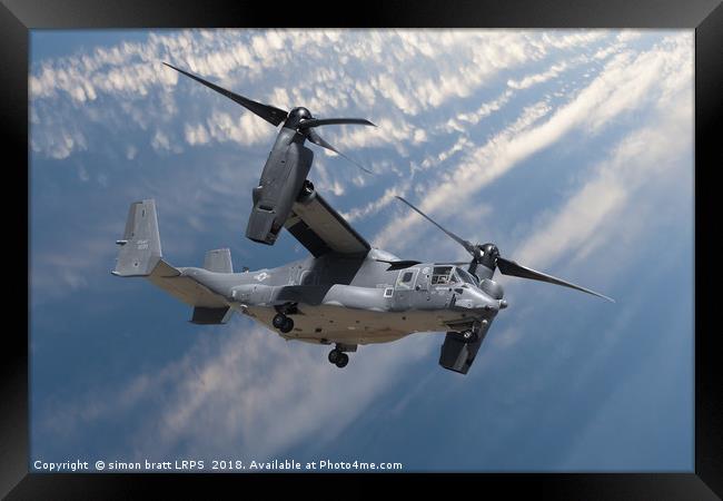 Bell Boeing Osprey V-22 helicopter close up view f Framed Print by Simon Bratt LRPS