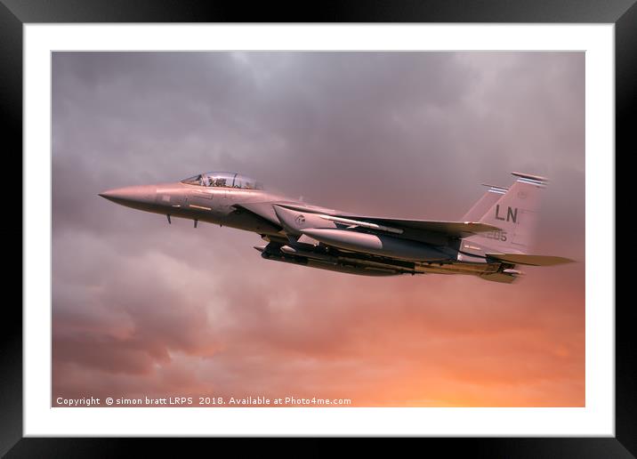 RAF Lakenheath Suffolk F-15 Eagle in flight with o Framed Mounted Print by Simon Bratt LRPS