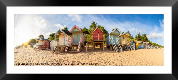 Wells Next The Sea in Norfolk beach huts Panoramic Framed Mounted Print by Simon Bratt LRPS