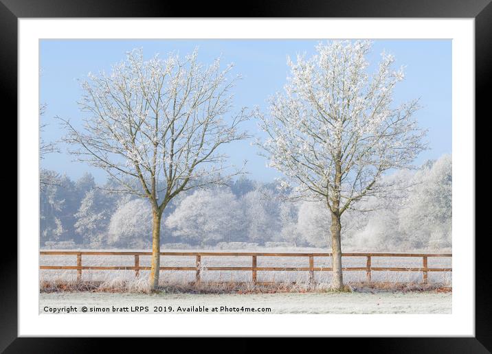 Two trees in a deep frozen winter Framed Mounted Print by Simon Bratt LRPS