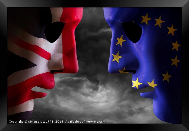 Brexit head to head EU and UK flags Framed Print by Simon Bratt LRPS