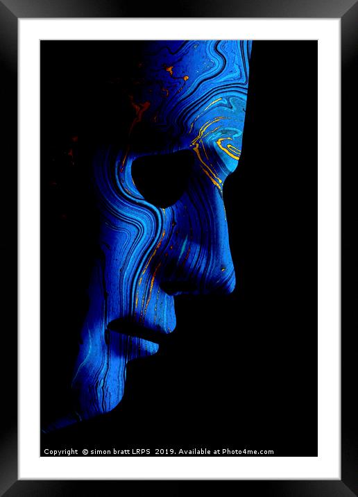 AI robotic face profile close up blue contour Framed Mounted Print by Simon Bratt LRPS