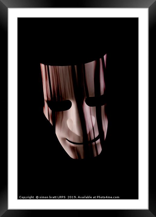 Scary face mask with hair over face Framed Mounted Print by Simon Bratt LRPS