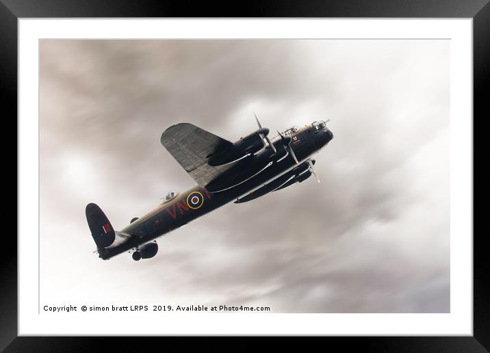 Lancaster bomber close up fly past Framed Mounted Print by Simon Bratt LRPS