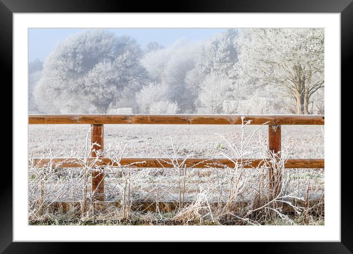 Rural winter snow scene and fence Framed Mounted Print by Simon Bratt LRPS