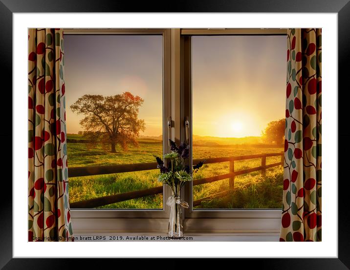 Window with stunning rural sunset view Framed Mounted Print by Simon Bratt LRPS