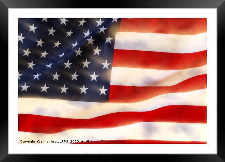 American flag waving in the wind extract Framed Mounted Print by Simon Bratt LRPS