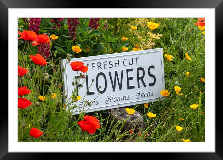 Garden flowers with fresh cut flower sign 0765 Framed Mounted Print by Simon Bratt LRPS