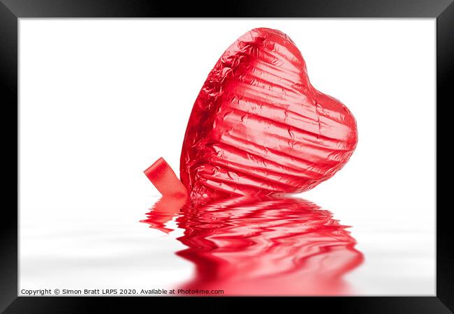 Red Chocolate love heart lollypop angled Framed Print by Simon Bratt LRPS