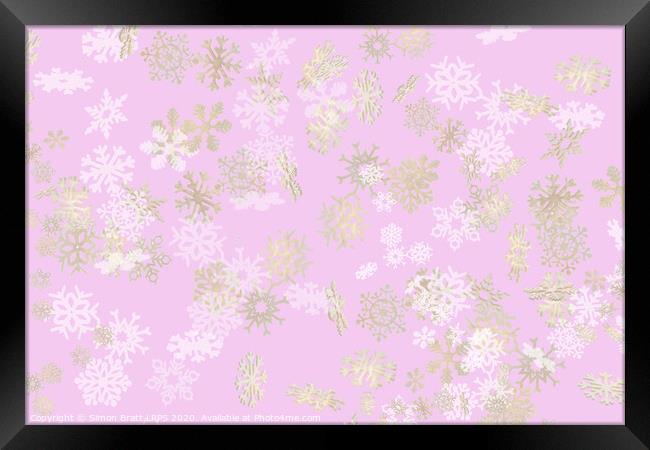 Falling snowflakes pattern on pink background Framed Print by Simon Bratt LRPS