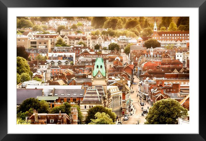 Winchester historic city from above Framed Mounted Print by Simon Bratt LRPS