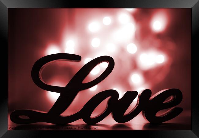 Love sign with red sparkle Framed Print by Simon Bratt LRPS