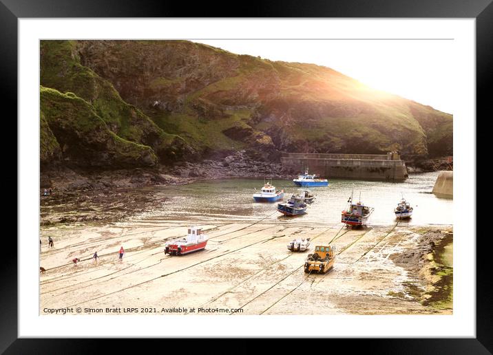 Trawlers in Port Isaac in Cornwall England Framed Mounted Print by Simon Bratt LRPS