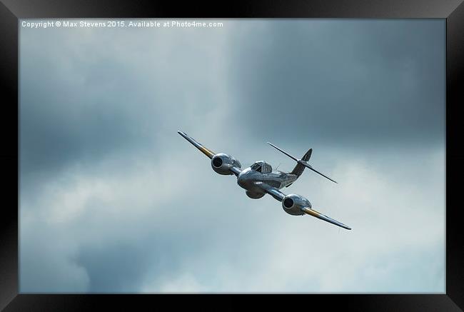  Gloster Meteor comes out of a stormy sky Framed Print by Max Stevens