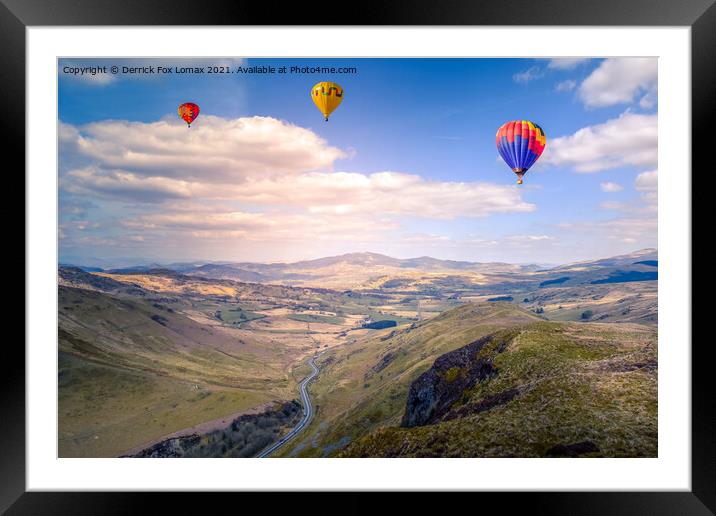 Enchanting Balloon Voyage over Welsh Valleys Framed Mounted Print by Derrick Fox Lomax