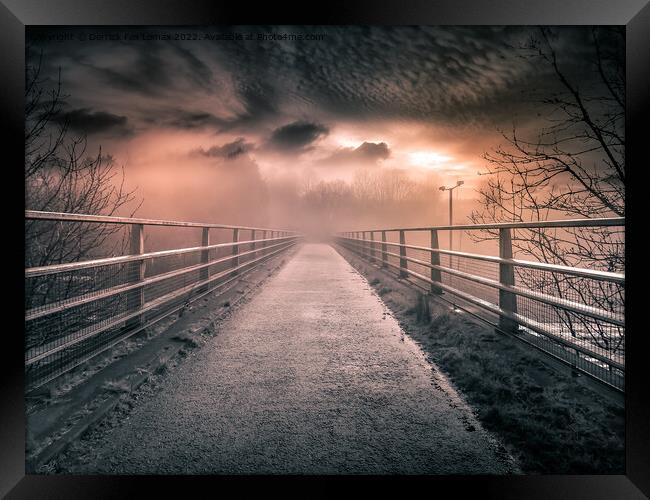 misty morning over the bridge Framed Print by Derrick Fox Lomax