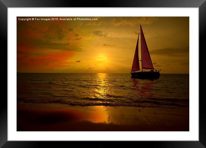  sunset sea and boat Framed Mounted Print by Derrick Fox Lomax