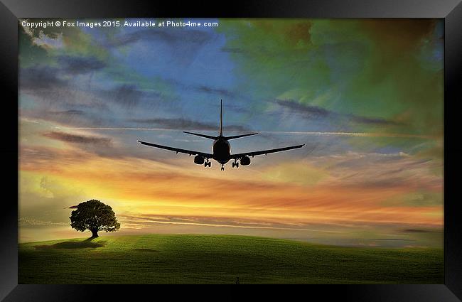 Aeroplane over fields Framed Print by Derrick Fox Lomax