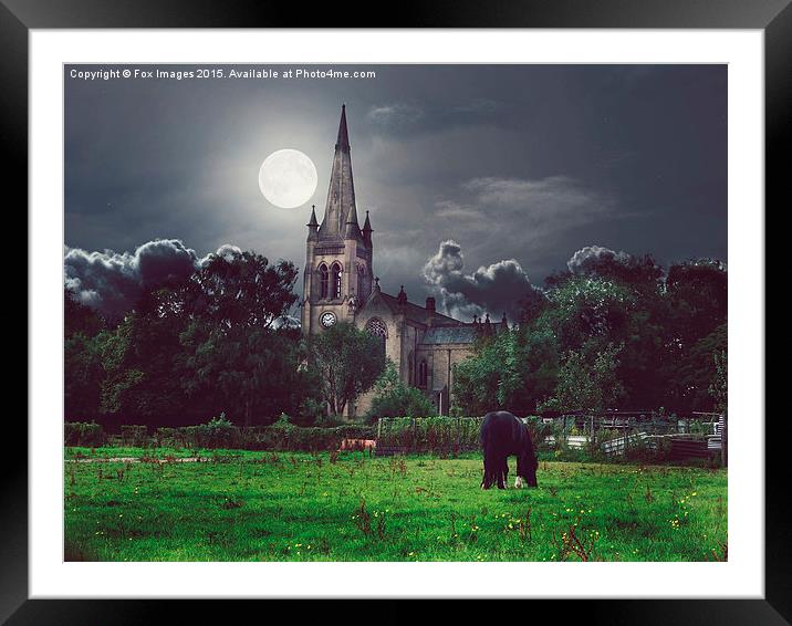  moonlight and church horse Framed Mounted Print by Derrick Fox Lomax