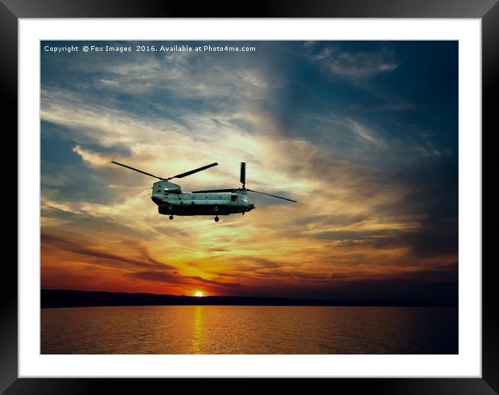 chinook over the sea Framed Mounted Print by Derrick Fox Lomax