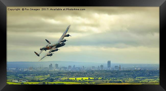 Lancaster bomber over manchester Framed Print by Derrick Fox Lomax