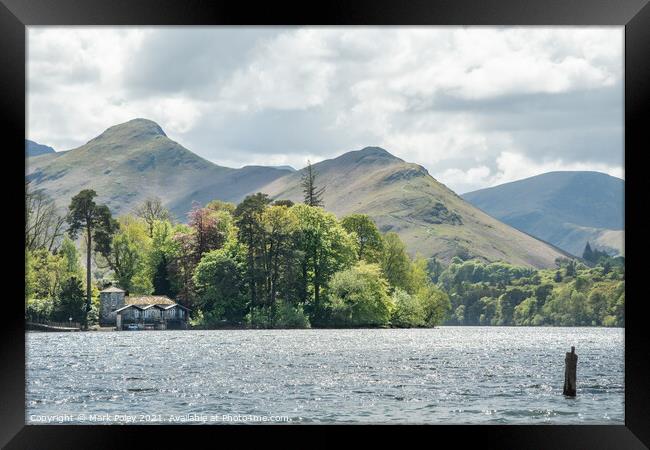 Derwent Water Isle and Cat Bells Mountain Framed Print by Mark Poley