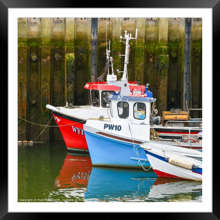 Fishing Boats in Whitby Harbour Framed Mounted Print by Mark Poley