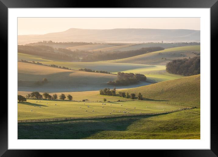 South Downs view towards Ashcombe Mill Framed Mounted Print by Trevor Sherwin