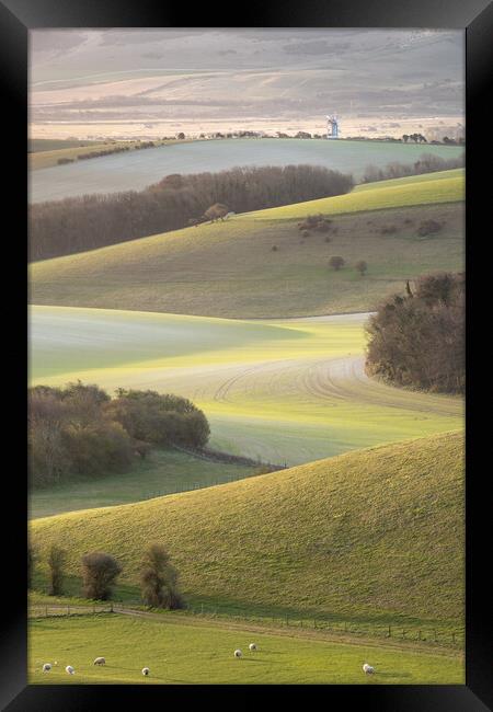 South Downs View towards Ashcombe Mill Framed Print by Trevor Sherwin