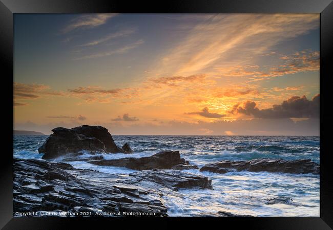 Cornish sunset - Gwithian, Godrevy beach, Hayle Framed Print by Chris Warham