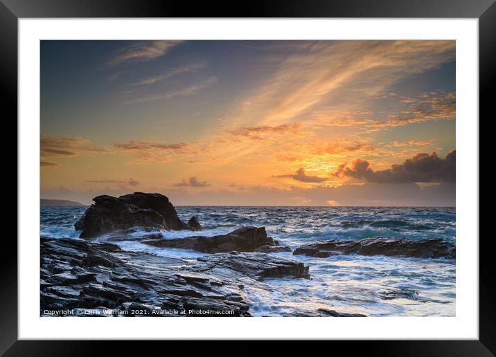 Cornish sunset - Gwithian, Godrevy beach, Hayle Framed Mounted Print by Chris Warham