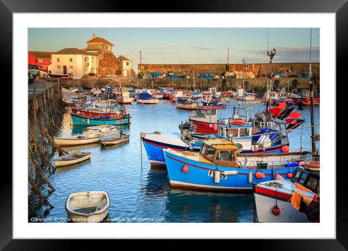 Mevagissey harbour, Cornwall at sunset Framed Mounted Print by Chris Warham