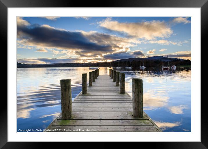 Ambleside jetty at sunset Framed Mounted Print by Chris Warham