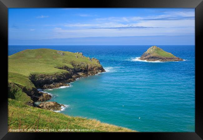 The rumps and The Mouls island near Polzeath. Framed Print by Chris Warham