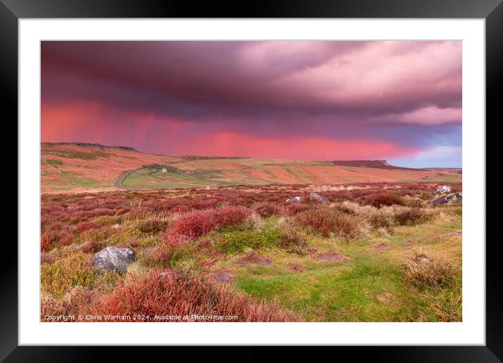 Hailstorm over Stamage Edge in the Peak District at sunset Framed Mounted Print by Chris Warham
